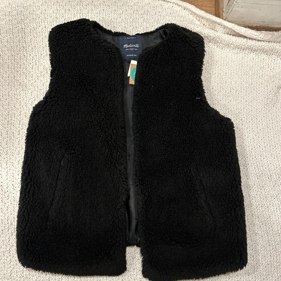 MADEWELL NEW WOMENS SMALL Black Faux Fur Vest - Picture 1 of 12